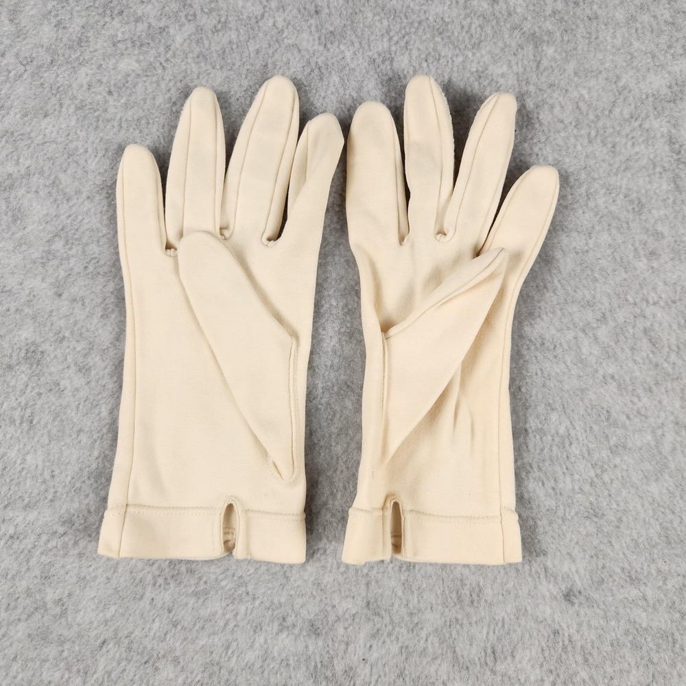 Dress Gloves Womens Medium Ivory Faux Pearl Button Scalloped Wrist Short Formal - Picture 2 of 5